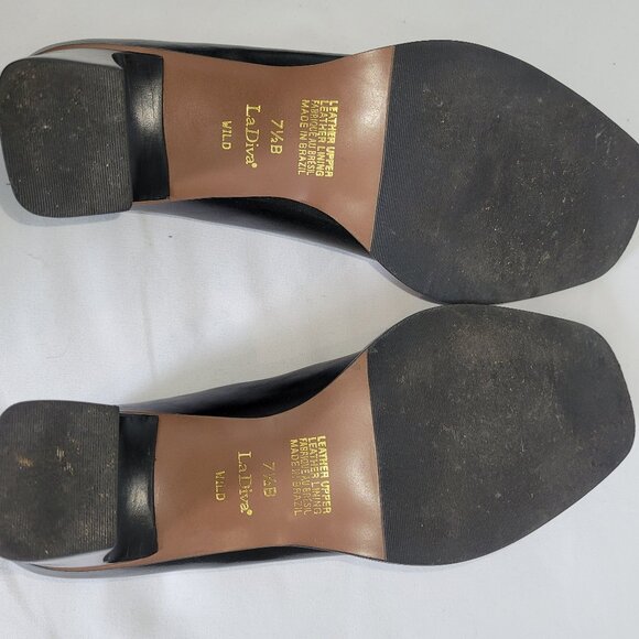 Vintage La Diva Black Square Toed Loafers with Burgundy Trim Size 7.5 B - Picture 6 of 10